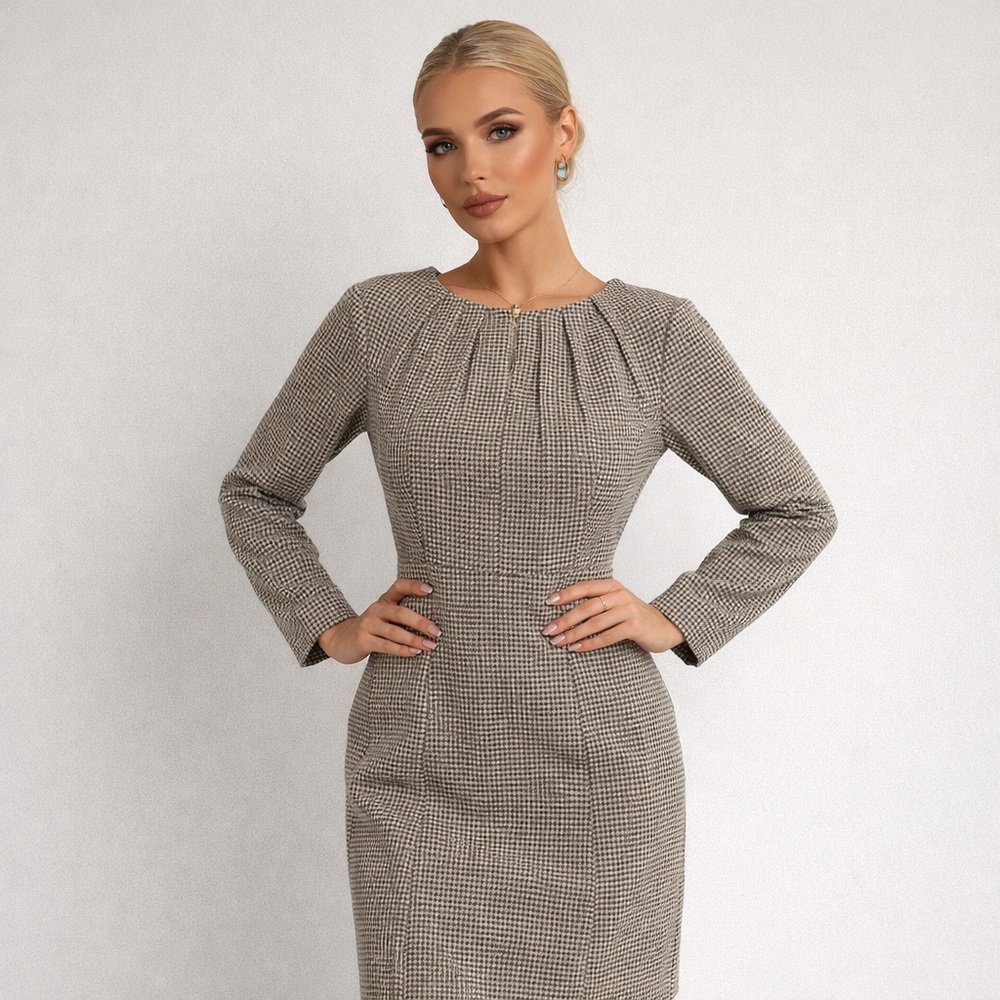 NWOT Johnnie-O Classic Houndstooth Mulberry Silk Shift Dress
